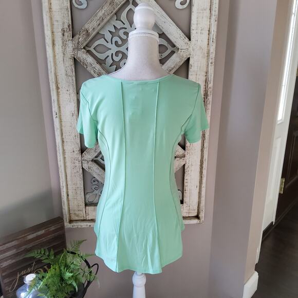 Sami & Jo Women's Short Sleeve Criss Cross V-Neck Seam Detail Top Summer Green - Picture 4 of 7